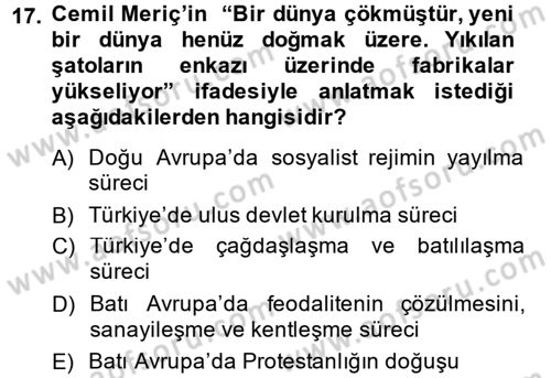 Türk Sosyologları Dersi 2014 - 2015 Yılı (Final) Dönem Sonu Sınav Soruları 17. Soru