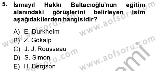Türk Sosyologları Dersi 2014 - 2015 Yılı (Final) Dönem Sonu Sınav Soruları 5. Soru