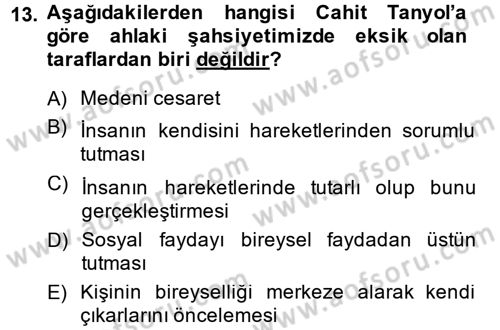 Türk Sosyologları Dersi 2014 - 2015 Yılı Tek Ders Sınav Soruları 13. Soru