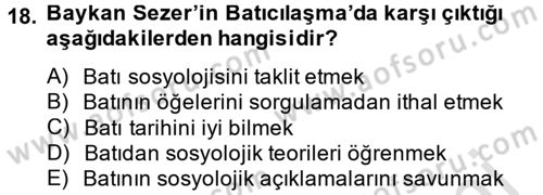 Türk Sosyologları Dersi 2014 - 2015 Yılı Tek Ders Sınav Soruları 18. Soru