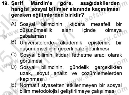 Türk Sosyologları Dersi 2014 - 2015 Yılı Tek Ders Sınav Soruları 19. Soru