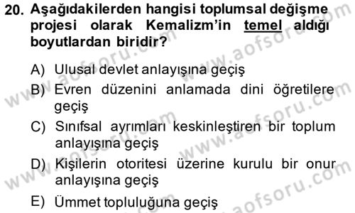 Türk Sosyologları Dersi 2014 - 2015 Yılı Tek Ders Sınav Soruları 20. Soru