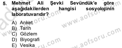 Türk Sosyologları Dersi 2014 - 2015 Yılı Tek Ders Sınav Soruları 5. Soru