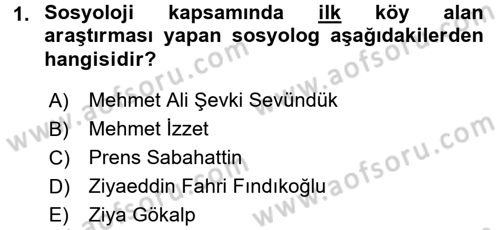 Türk Sosyologları Dersi 2015 - 2016 Yılı (Final) Dönem Sonu Sınav Soruları 1. Soru