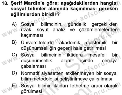 Türk Sosyologları Dersi 2015 - 2016 Yılı (Final) Dönem Sonu Sınav Soruları 18. Soru