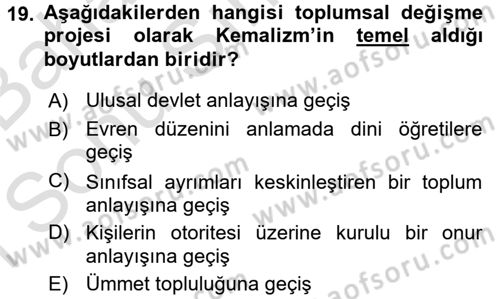 Türk Sosyologları Dersi 2015 - 2016 Yılı (Final) Dönem Sonu Sınavı 19. Soru