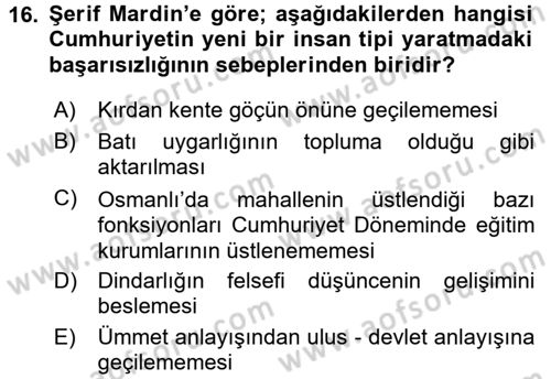 Türk Sosyologları Dersi 2015 - 2016 Yılı Tek Ders Sınav Soruları 16. Soru