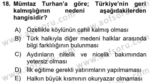 Türk Sosyologları Dersi 2015 - 2016 Yılı Tek Ders Sınav Soruları 18. Soru
