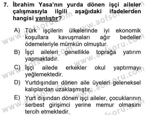 Türk Sosyologları Dersi 2015 - 2016 Yılı Tek Ders Sınavı 7. Soru