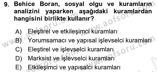 Türk Sosyologları Dersi 2015 - 2016 Yılı Tek Ders Sınav Soruları 9. Soru