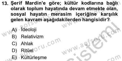 Türk Sosyologları Dersi 2016 - 2017 Yılı 3 Ders Sınav Soruları 13. Soru