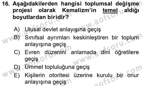 Türk Sosyologları Dersi 2016 - 2017 Yılı 3 Ders Sınav Soruları 16. Soru