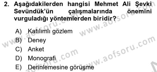Türk Sosyologları Dersi 2016 - 2017 Yılı 3 Ders Sınav Soruları 2. Soru