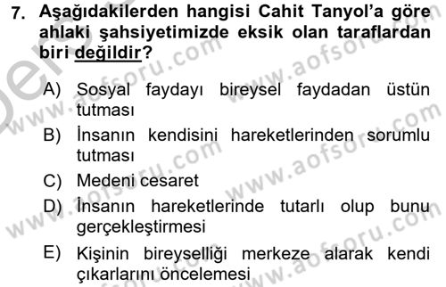 Türk Sosyologları Dersi 2016 - 2017 Yılı 3 Ders Sınav Soruları 7. Soru