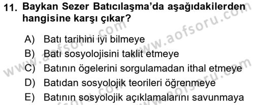Türk Sosyologları Dersi 2017 - 2018 Yılı 3 Ders Sınav Soruları 11. Soru