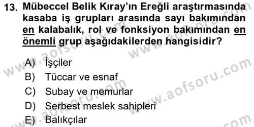 Türk Sosyologları Dersi 2017 - 2018 Yılı 3 Ders Sınav Soruları 13. Soru