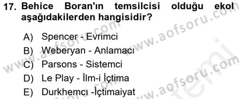 Türk Sosyologları Dersi 2017 - 2018 Yılı 3 Ders Sınav Soruları 17. Soru