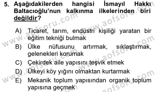 Türk Sosyologları Dersi 2017 - 2018 Yılı 3 Ders Sınav Soruları 5. Soru