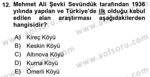Türk Sosyologları Dersi 2017 - 2018 Yılı (Vize) Ara Sınav Soruları 12. Soru