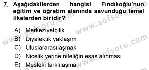 Türk Sosyologları Dersi 2017 - 2018 Yılı (Vize) Ara Sınav Soruları 7. Soru