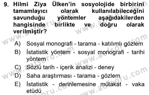 Türk Sosyologları Dersi 2017 - 2018 Yılı (Vize) Ara Sınav Soruları 9. Soru
