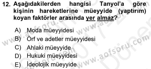 Türk Sosyologları Dersi 2017 - 2018 Yılı (Final) Dönem Sonu Sınav Soruları 12. Soru