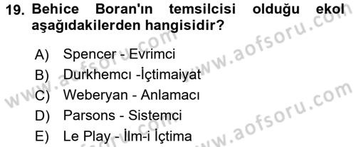 Türk Sosyologları Dersi 2017 - 2018 Yılı (Final) Dönem Sonu Sınav Soruları 19. Soru