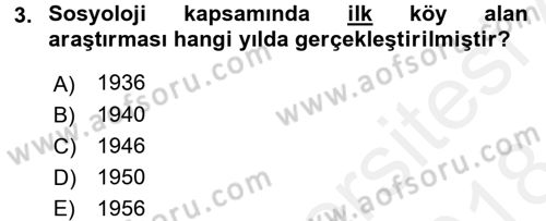 Türk Sosyologları Dersi 2017 - 2018 Yılı (Final) Dönem Sonu Sınav Soruları 3. Soru