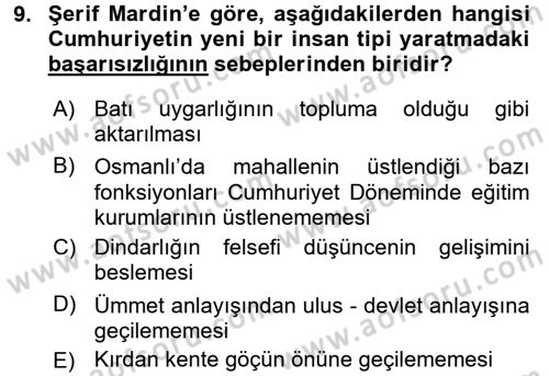 Türk Sosyologları Dersi 2017 - 2018 Yılı (Final) Dönem Sonu Sınav Soruları 9. Soru