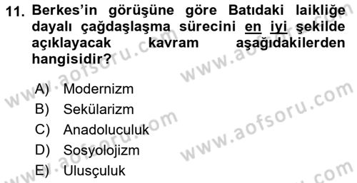 Türk Sosyologları Dersi 2018 - 2019 Yılı (Vize) Ara Sınav Soruları 11. Soru