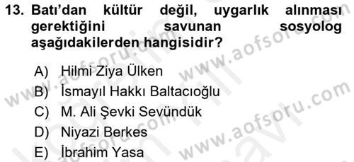 Türk Sosyologları Dersi 2018 - 2019 Yılı (Vize) Ara Sınav Soruları 13. Soru