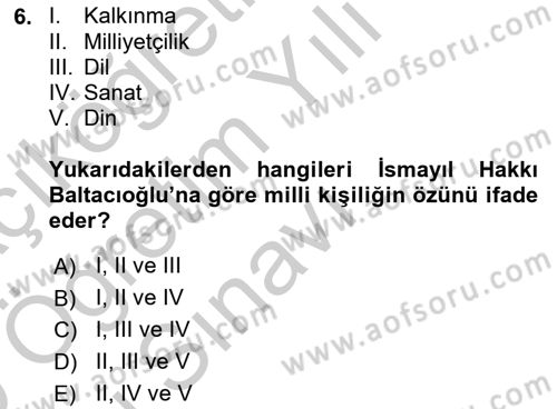 Türk Sosyologları Dersi 2018 - 2019 Yılı Yaz Okulu Sınav Soruları 6. Soru