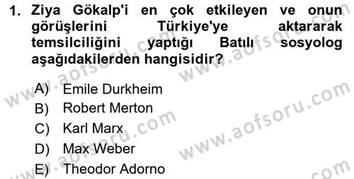 Türk Sosyologları Dersi 2020 - 2021 Yılı Yaz Okulu Sınav Soruları 1. Soru