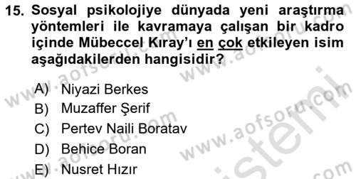 Türk Sosyologları Dersi 2020 - 2021 Yılı Yaz Okulu Sınav Soruları 15. Soru