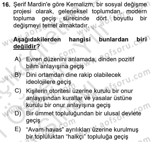 Türk Sosyologları Dersi 2020 - 2021 Yılı Yaz Okulu Sınav Soruları 16. Soru