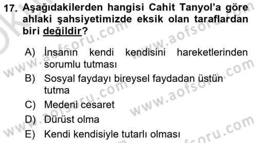 Türk Sosyologları Dersi 2020 - 2021 Yılı Yaz Okulu Sınav Soruları 17. Soru