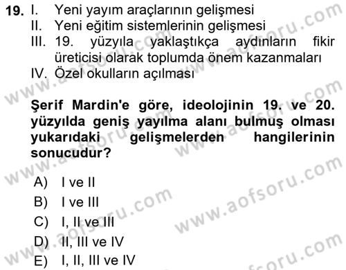 Türk Sosyologları Dersi 2020 - 2021 Yılı Yaz Okulu Sınav Soruları 19. Soru