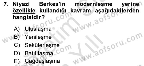 Türk Sosyologları Dersi 2020 - 2021 Yılı Yaz Okulu Sınav Soruları 7. Soru