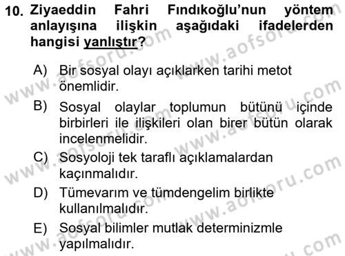 Türk Sosyologları Dersi 2021 - 2022 Yılı (Vize) Ara Sınav Soruları 10. Soru