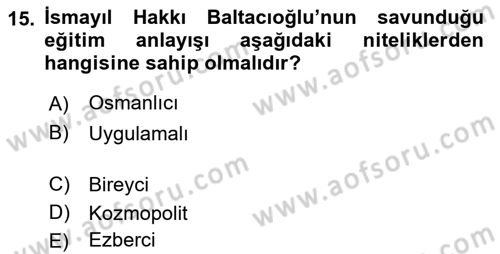 Türk Sosyologları Dersi 2021 - 2022 Yılı (Vize) Ara Sınav Soruları 15. Soru