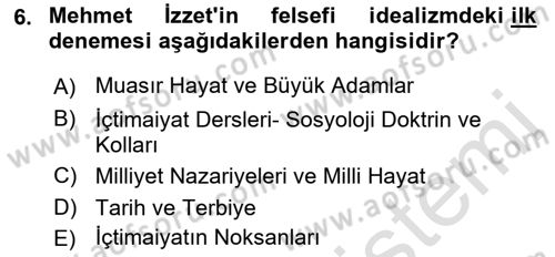 Türk Sosyologları Dersi 2021 - 2022 Yılı (Vize) Ara Sınav Soruları 6. Soru