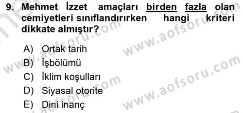 Türk Sosyologları Dersi 2021 - 2022 Yılı (Vize) Ara Sınav Soruları 9. Soru