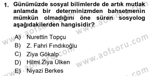 Türk Sosyologları Dersi 2021 - 2022 Yılı (Final) Dönem Sonu Sınav Soruları 1. Soru