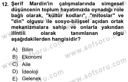 Türk Sosyologları Dersi 2021 - 2022 Yılı (Final) Dönem Sonu Sınav Soruları 12. Soru