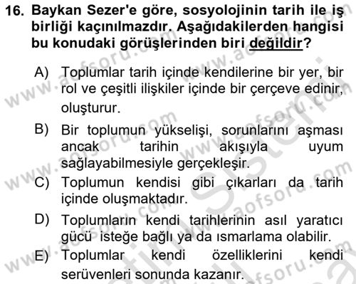 Türk Sosyologları Dersi 2021 - 2022 Yılı (Final) Dönem Sonu Sınav Soruları 16. Soru
