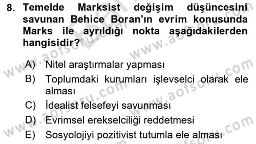 Türk Sosyologları Dersi 2021 - 2022 Yılı (Final) Dönem Sonu Sınav Soruları 8. Soru