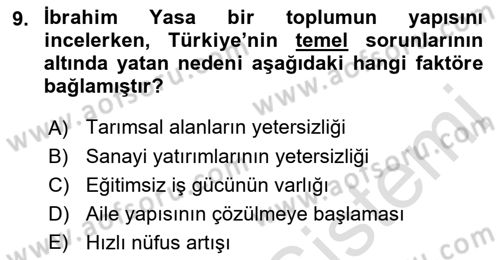 Türk Sosyologları Dersi 2021 - 2022 Yılı (Final) Dönem Sonu Sınav Soruları 9. Soru