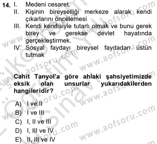 Türk Sosyologları Dersi 2021 - 2022 Yılı Yaz Okulu Sınav Soruları 14. Soru
