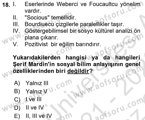 Türk Sosyologları Dersi 2021 - 2022 Yılı Yaz Okulu Sınav Soruları 18. Soru