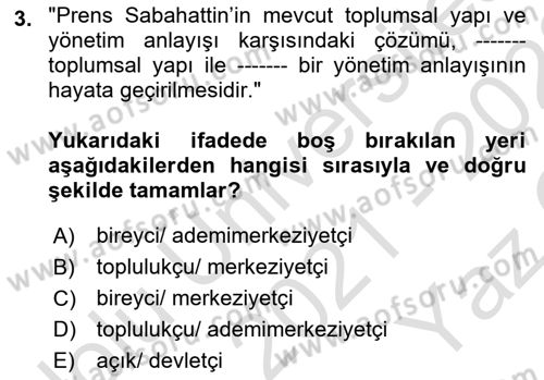 Türk Sosyologları Dersi 2021 - 2022 Yılı Yaz Okulu Sınav Soruları 3. Soru
